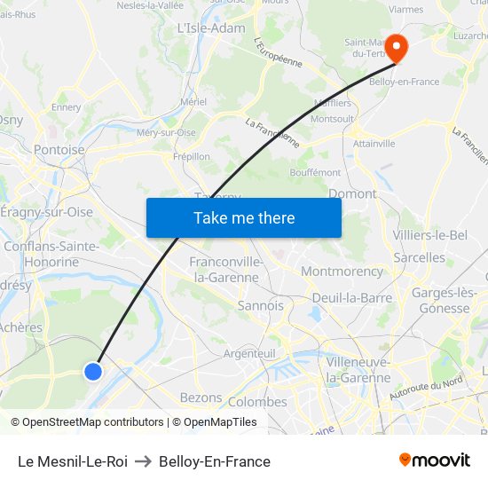 Le Mesnil-Le-Roi to Belloy-En-France map