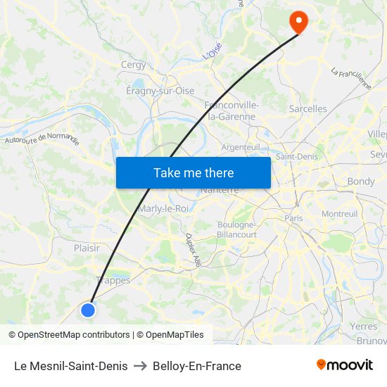 Le Mesnil-Saint-Denis to Belloy-En-France map