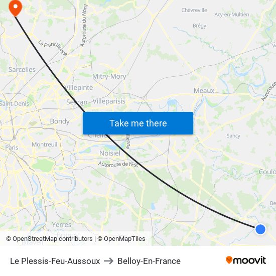 Le Plessis-Feu-Aussoux to Belloy-En-France map