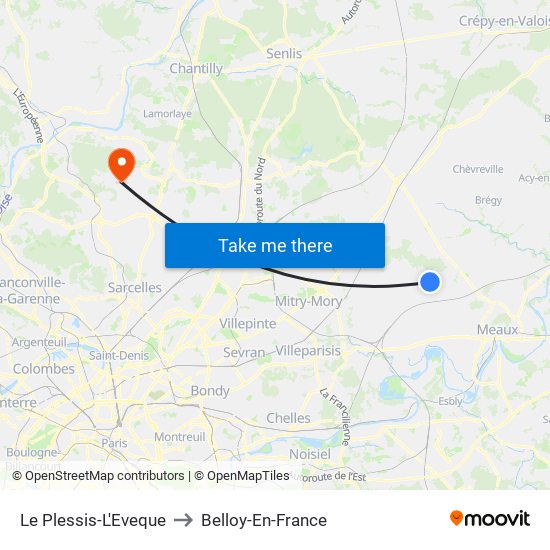 Le Plessis-L'Eveque to Belloy-En-France map