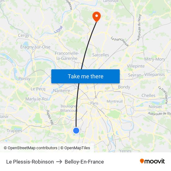Le Plessis-Robinson to Belloy-En-France map