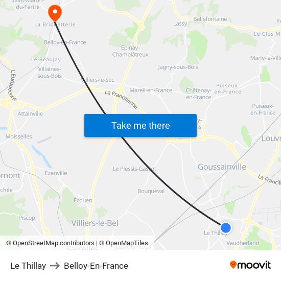 Le Thillay to Belloy-En-France map