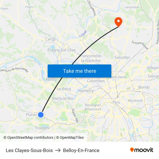 Les Clayes-Sous-Bois to Belloy-En-France map