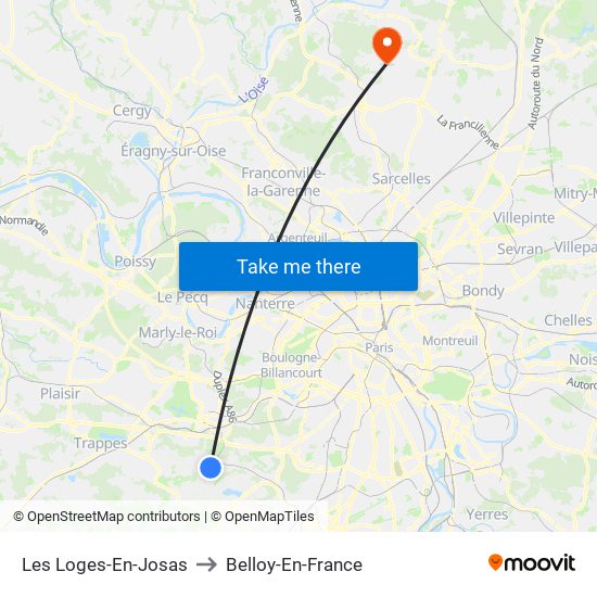 Les Loges-En-Josas to Belloy-En-France map