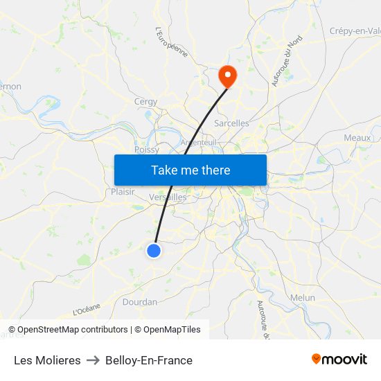 Les Molieres to Belloy-En-France map