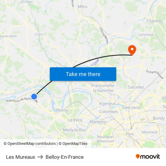 Les Mureaux to Belloy-En-France map