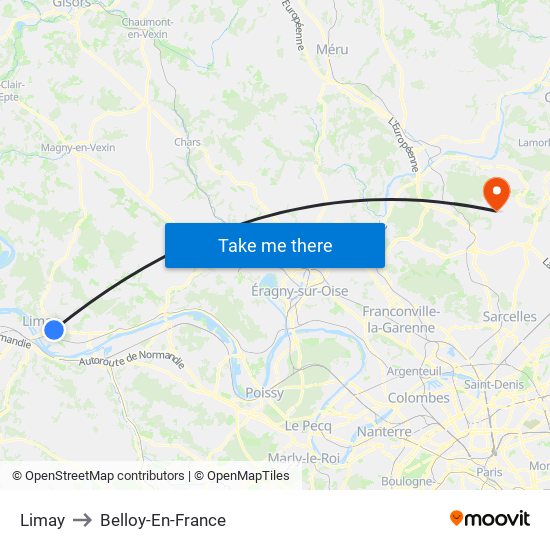 Limay to Belloy-En-France map