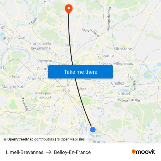 Limeil-Brevannes to Belloy-En-France map