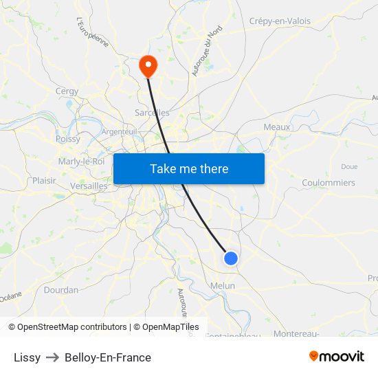 Lissy to Belloy-En-France map