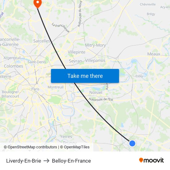 Liverdy-En-Brie to Belloy-En-France map