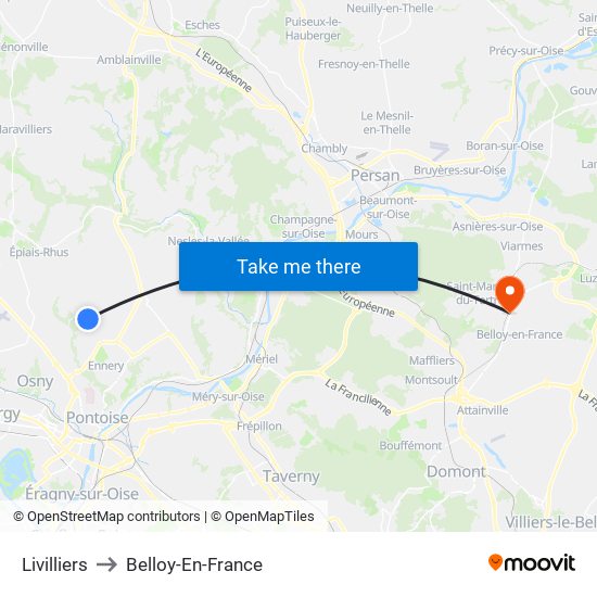 Livilliers to Belloy-En-France map