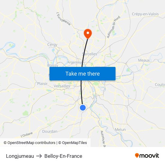 Longjumeau to Belloy-En-France map