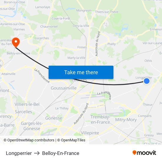 Longperrier to Belloy-En-France map