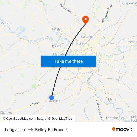 Longvilliers to Belloy-En-France map