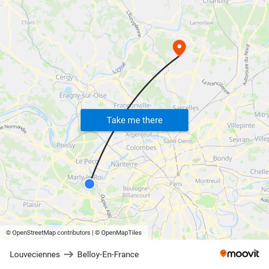 Louveciennes to Belloy-En-France map