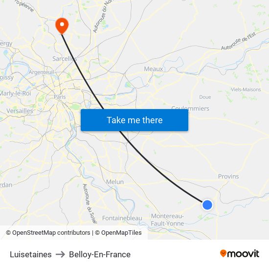 Luisetaines to Belloy-En-France map