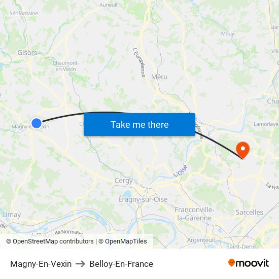 Magny-En-Vexin to Belloy-En-France map