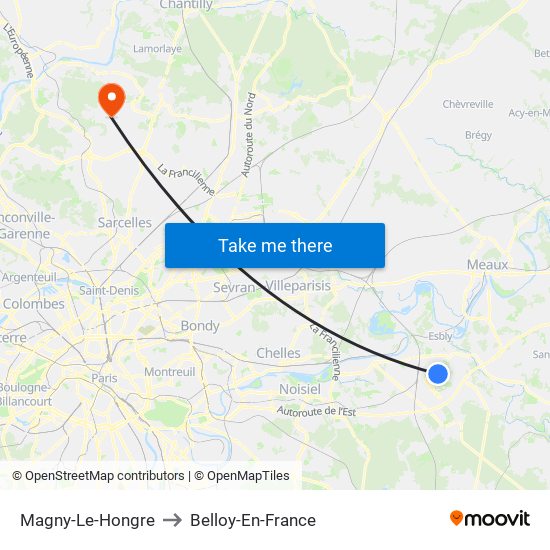 Magny-Le-Hongre to Belloy-En-France map