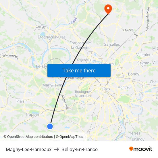 Magny-Les-Hameaux to Belloy-En-France map