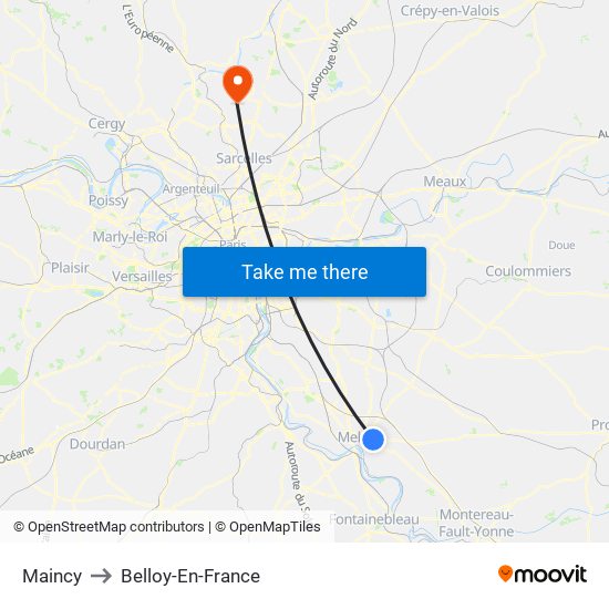Maincy to Belloy-En-France map