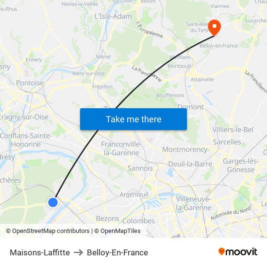 Maisons-Laffitte to Belloy-En-France map