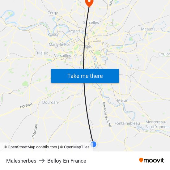 Malesherbes to Belloy-En-France map