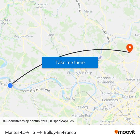 Mantes-La-Ville to Belloy-En-France map