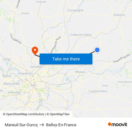 Mareuil-Sur-Ourcq to Belloy-En-France map