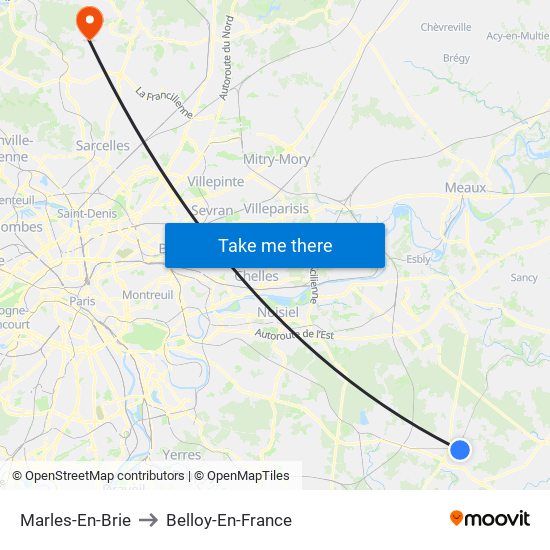 Marles-En-Brie to Belloy-En-France map