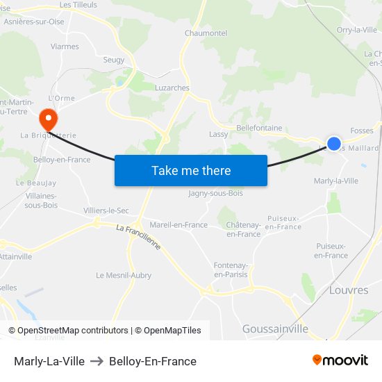 Marly-La-Ville to Belloy-En-France map