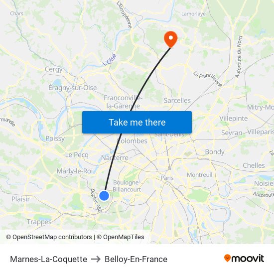 Marnes-La-Coquette to Belloy-En-France map