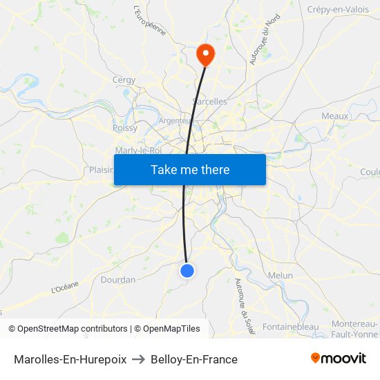Marolles-En-Hurepoix to Belloy-En-France map