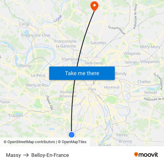 Massy to Belloy-En-France map