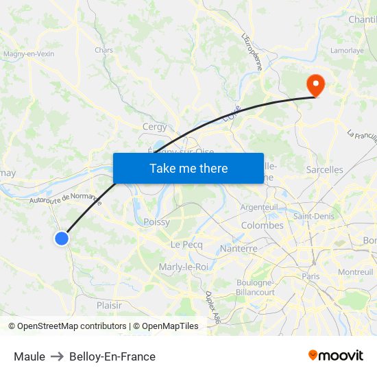 Maule to Belloy-En-France map
