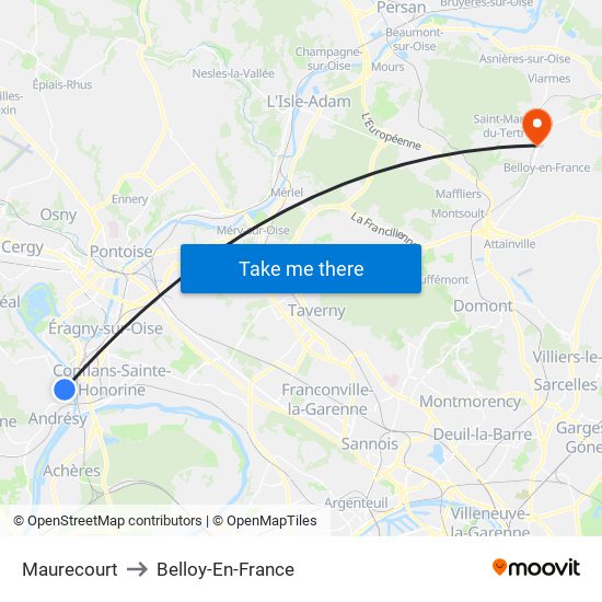 Maurecourt to Belloy-En-France map