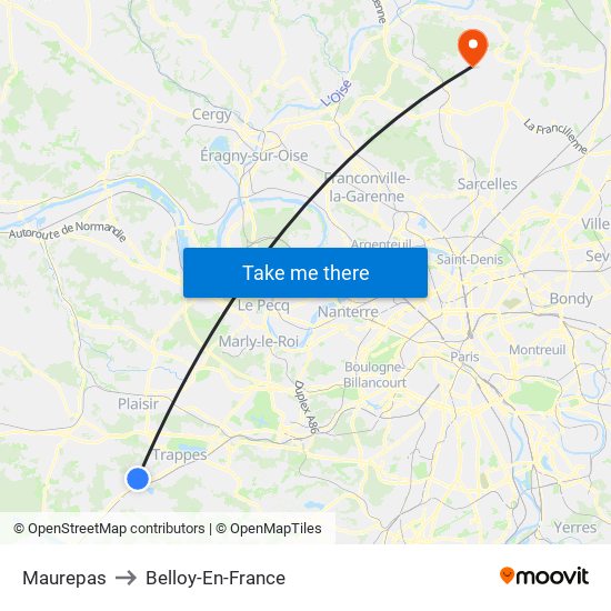 Maurepas to Belloy-En-France map
