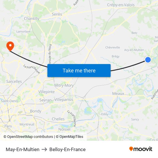 May-En-Multien to Belloy-En-France map