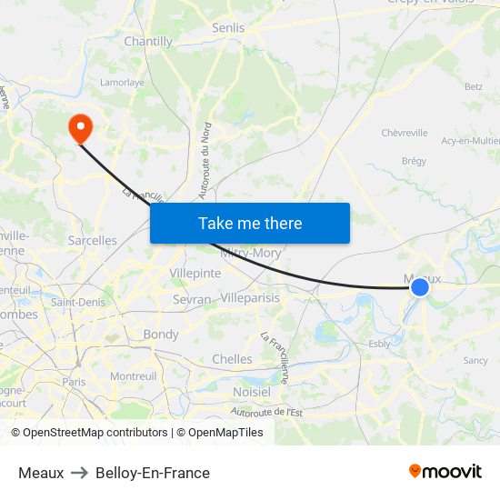 Meaux to Belloy-En-France map