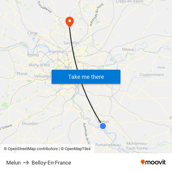 Melun to Belloy-En-France map