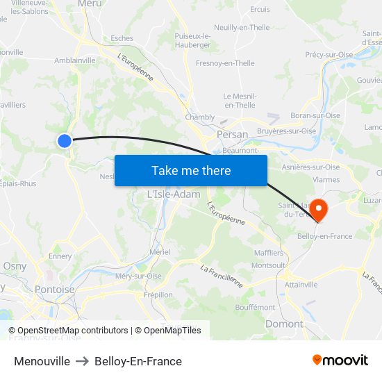 Menouville to Belloy-En-France map