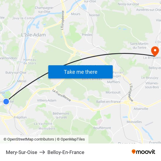 Mery-Sur-Oise to Belloy-En-France map