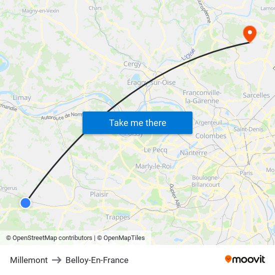 Millemont to Belloy-En-France map