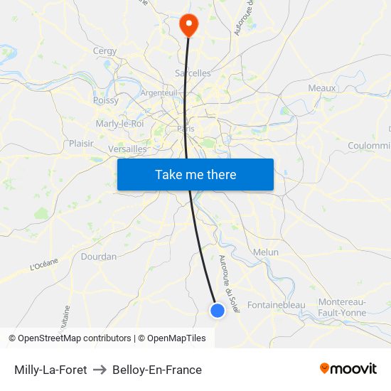 Milly-La-Foret to Belloy-En-France map