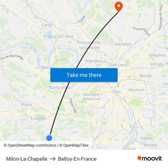 Milon-La-Chapelle to Belloy-En-France map