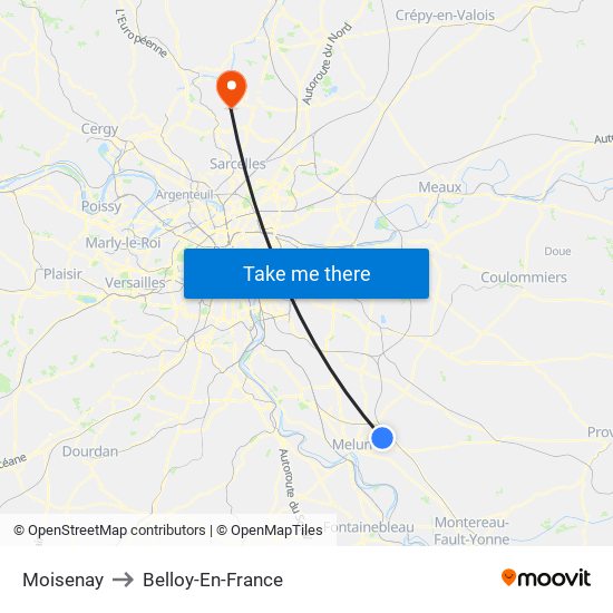 Moisenay to Belloy-En-France map