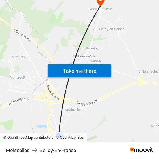 Moisselles to Belloy-En-France map