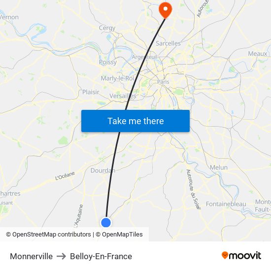 Monnerville to Belloy-En-France map