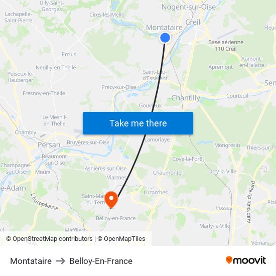 Montataire to Belloy-En-France map