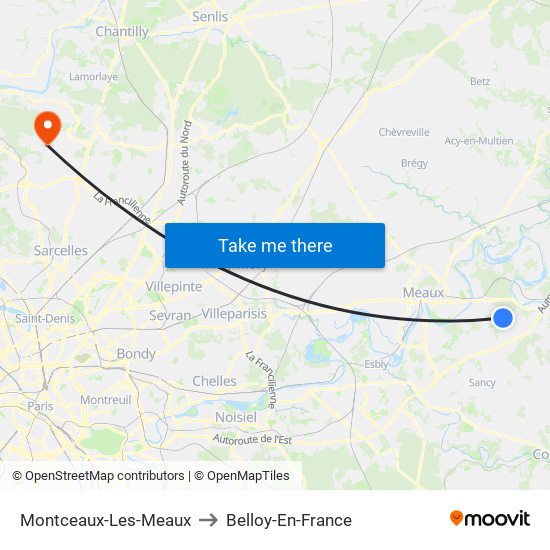 Montceaux-Les-Meaux to Belloy-En-France map