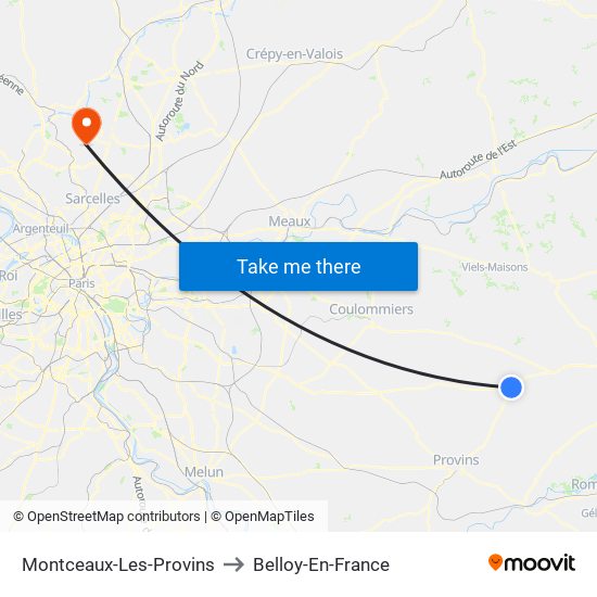 Montceaux-Les-Provins to Belloy-En-France map